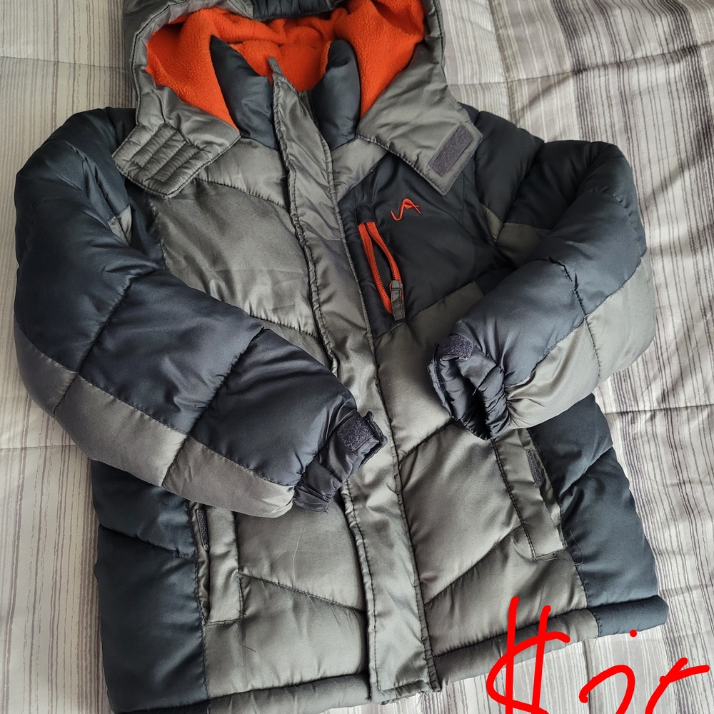 Gray and Orange Puffer Jacket